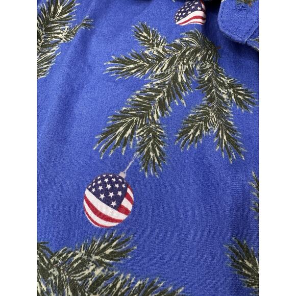 Haggar Mens M Blue Patriotic Button Up Shirt Palm Tree Holiday USA Flag Print - Picture 3 of 9